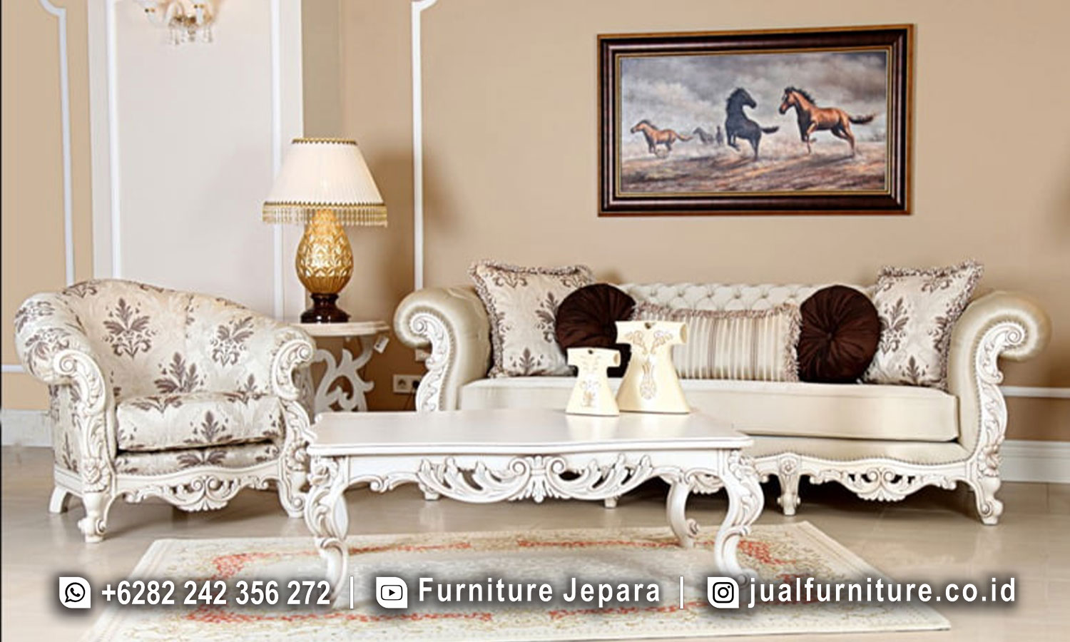 Model Kursi Sofa Chester Ukir Klasik Luxury adalah simbol dari keanggunan dan kemewahan dalam dunia furnitur. Terbuat dari kayu mahoni yang dipilih dengan teliti, setiap detail menggambarkan kualitas yang tak tertandingi. Finishing Putih memberikan sentuhan yang bersih dan elegan, sementara Kain Bluderu Motif menambahkan elemen dekoratif yang memukau. Dengan sentuhan Ukir Klasik yang khas, setiap kursi mencerminkan keindahan dan keanggunan yang luar biasa, sesuai dengan desain Chester yang ikonik.
