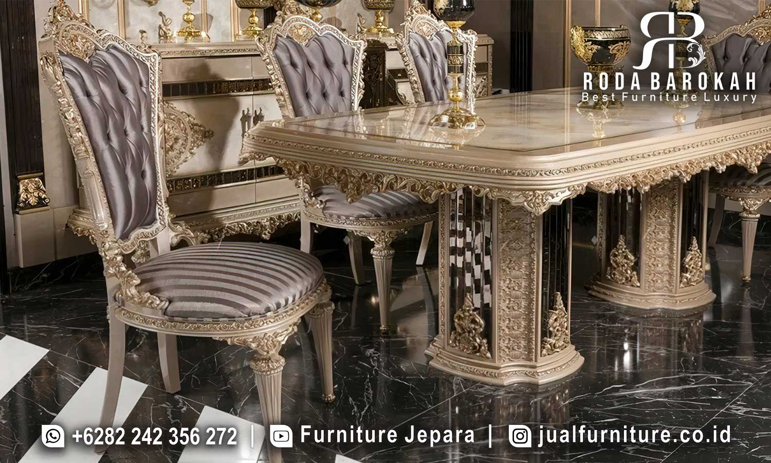 Diskon Spesial Meja Makan 6 Kursi Mewah Paling Laku SMM-529
