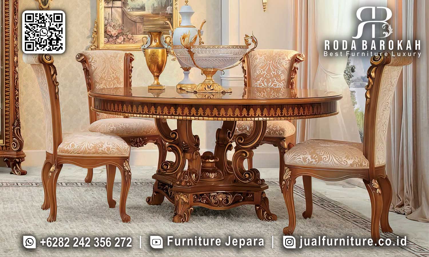Harga Spesial Meja Makan Bundar Jati Model Kekinian SMM-562
