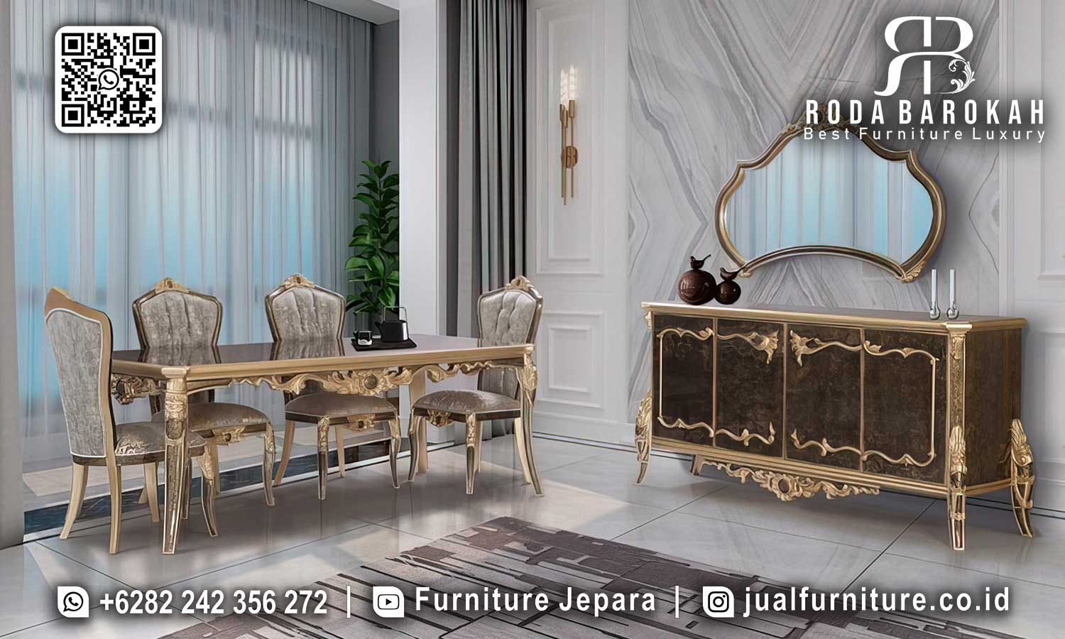 Penawaran Terakhir Meja Makan Gold Mewah Ukuran Ideal SMM-560