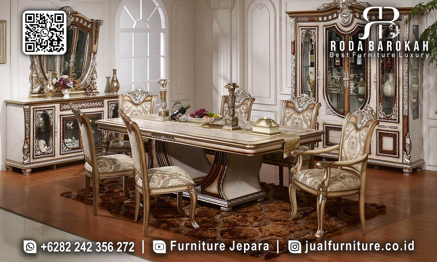 Serbu Sekarang Meja Makan Kursi 6 Mewah Fleksibel Ruangan SMM-549