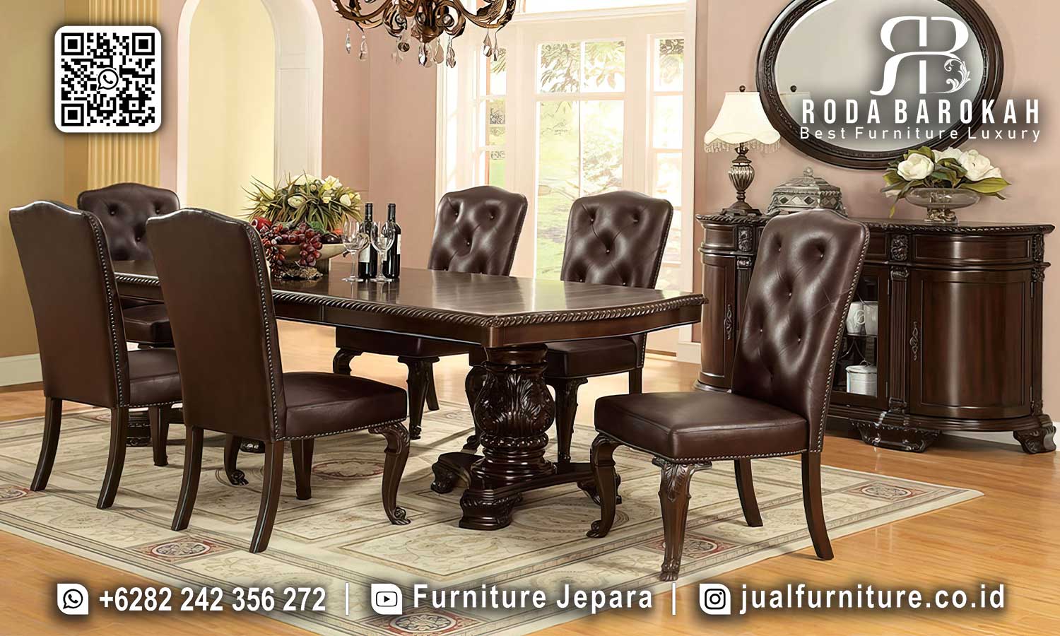 Top Seller Meja Makan Jati Kulit Finishing Rapi SMM-552