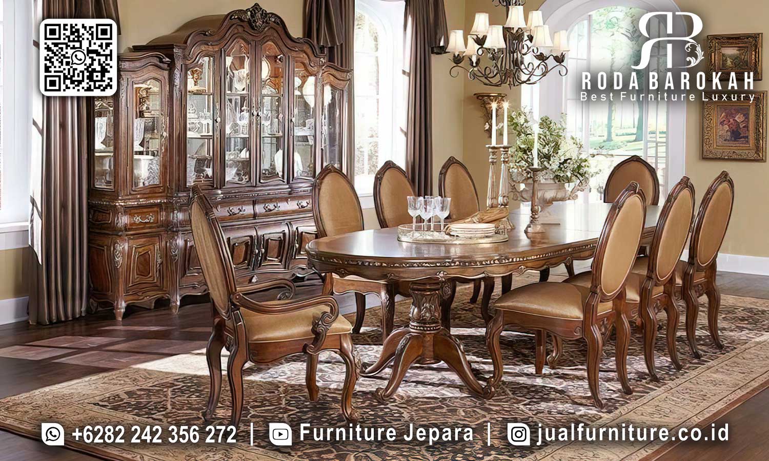 Berkualitas Meja Makan Jati Natural Gratis Ongkir SMM-577
