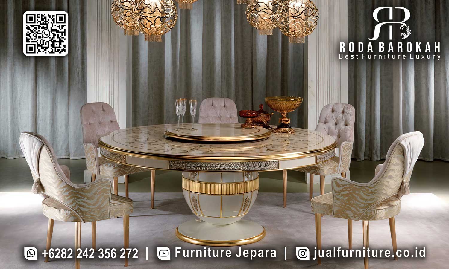 Promo Meja Makan Putar Mewah Kayu Solid SMM-587