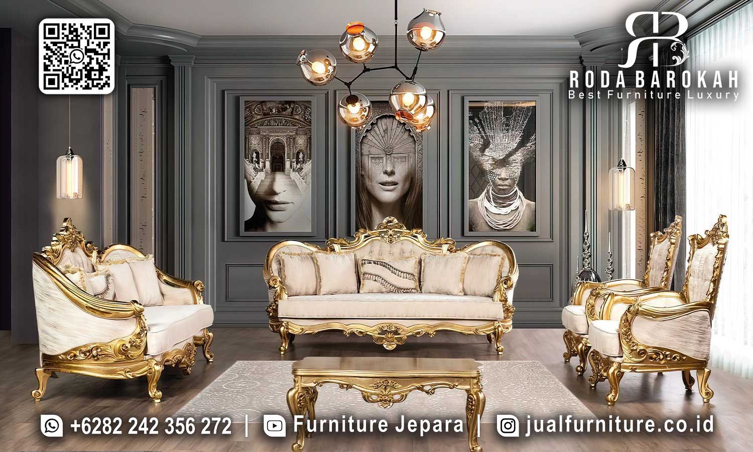 Rekomendasi Spesial Sofa Tamu Mewah Gold Material Solid STM-851