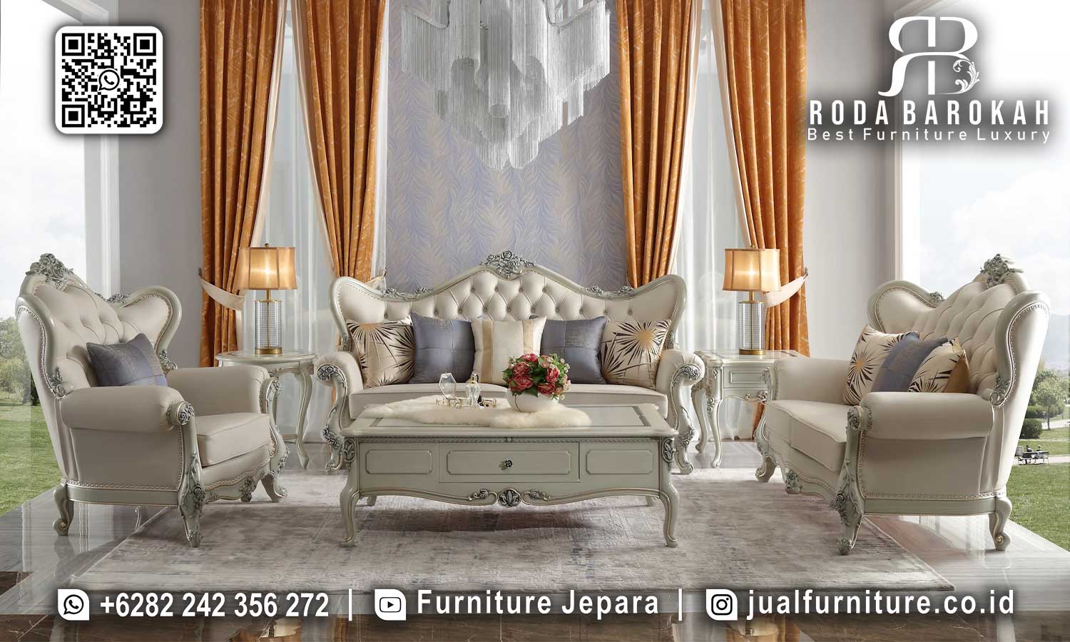 Dapatkan Sofa Tamu Mewah klasik STM-856 dengan rangka kayu jati dan bantal hias. Elegan dan nyaman untuk ruang tamu Anda!