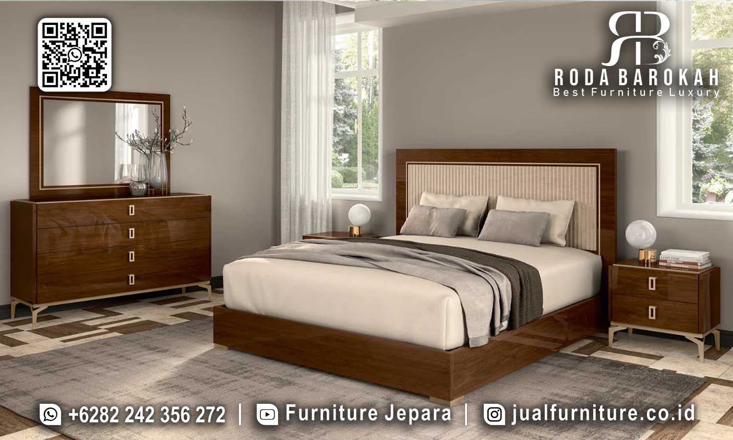 Nikmati kenyamanan tidur dengan tempat tidur natural minimalis STT-461, terbuat dari kayu jati dan dilengkapi lampu samping elegan.