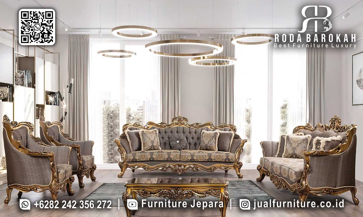 Sofa Mewah dengan rangka kayu jati dan desain elegan, ideal untuk ruang tamu klasik modern Anda. Dapatkan sekarang!