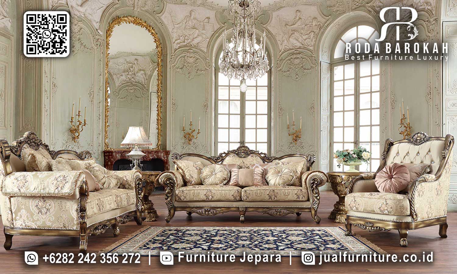 Ciptakan ruang tamu impian Anda dengan Favorit Sofa Jati STM-859, desain Barok mewah dan kualitas kayu jati unggulan.