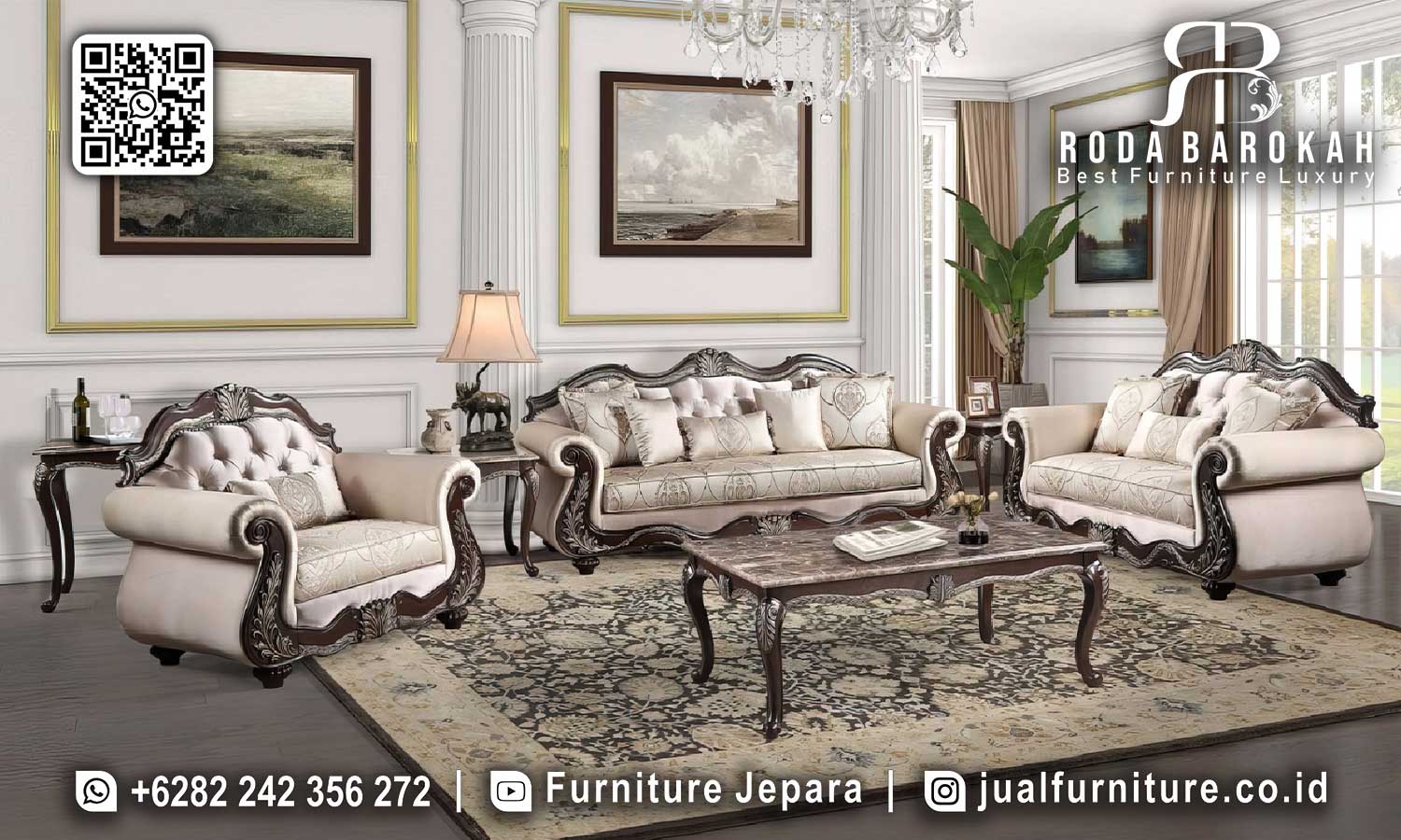 Sofa Klasik Jati Natural dengan fitur sandaran tinggi dan nuansa elegan untuk ruang tamu Anda. Dapatkan sekarang juga!