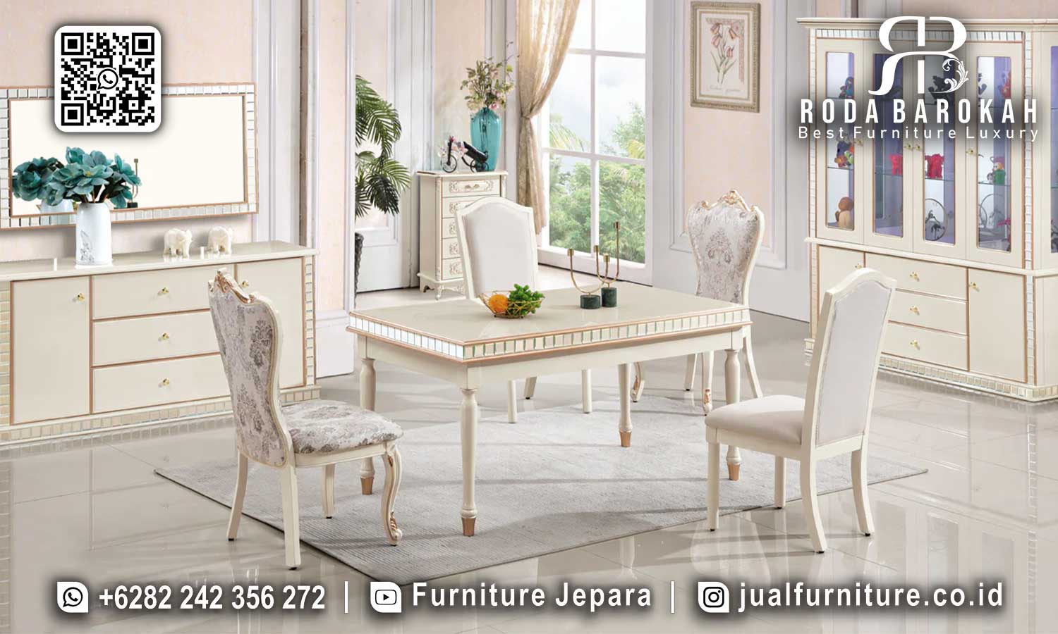 Nikmati makan dengan meja makan minimalis modern SMM-589, terbuat dari kayu jati, elegan & kuat. Pesan sekarang!