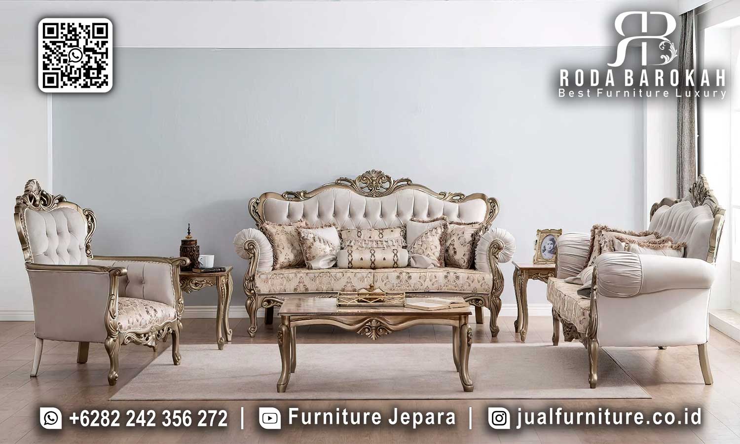 Sofa Tamu Mewah Set Klasik Kayu Jati Monaco STM-875