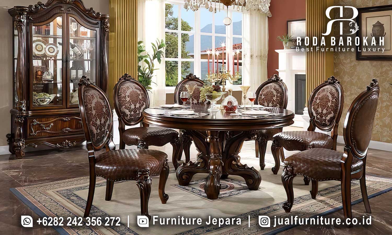 Meja Makan Jati Mewah Tudor Relief Klasik SMM-600