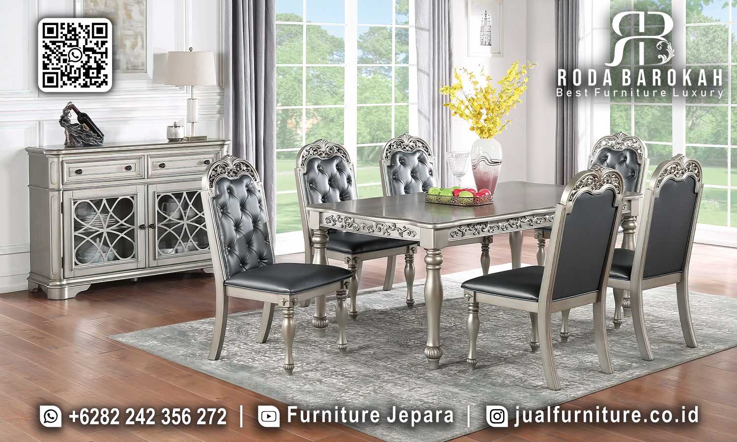 Buat momen makan bersama lebih istimewa dengan Meja Makan Mewah SMM-595, hadir dengan desain modern klasik dan bahan berkualitas.