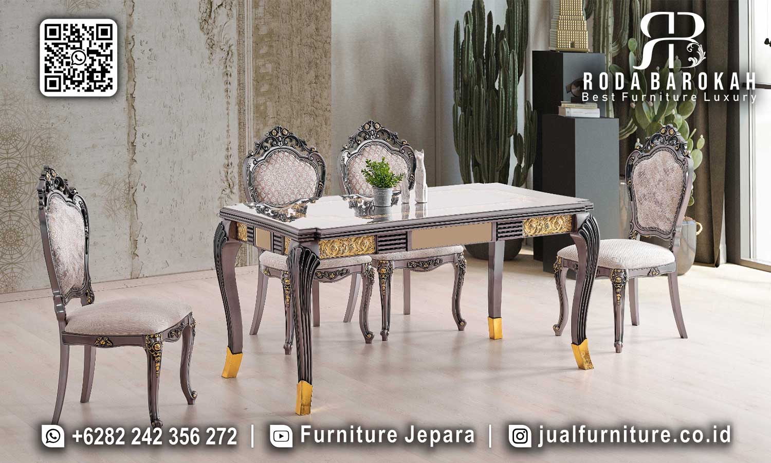 Studio Meja Makan Ukir Celestia Gaya Simpel SMM-594