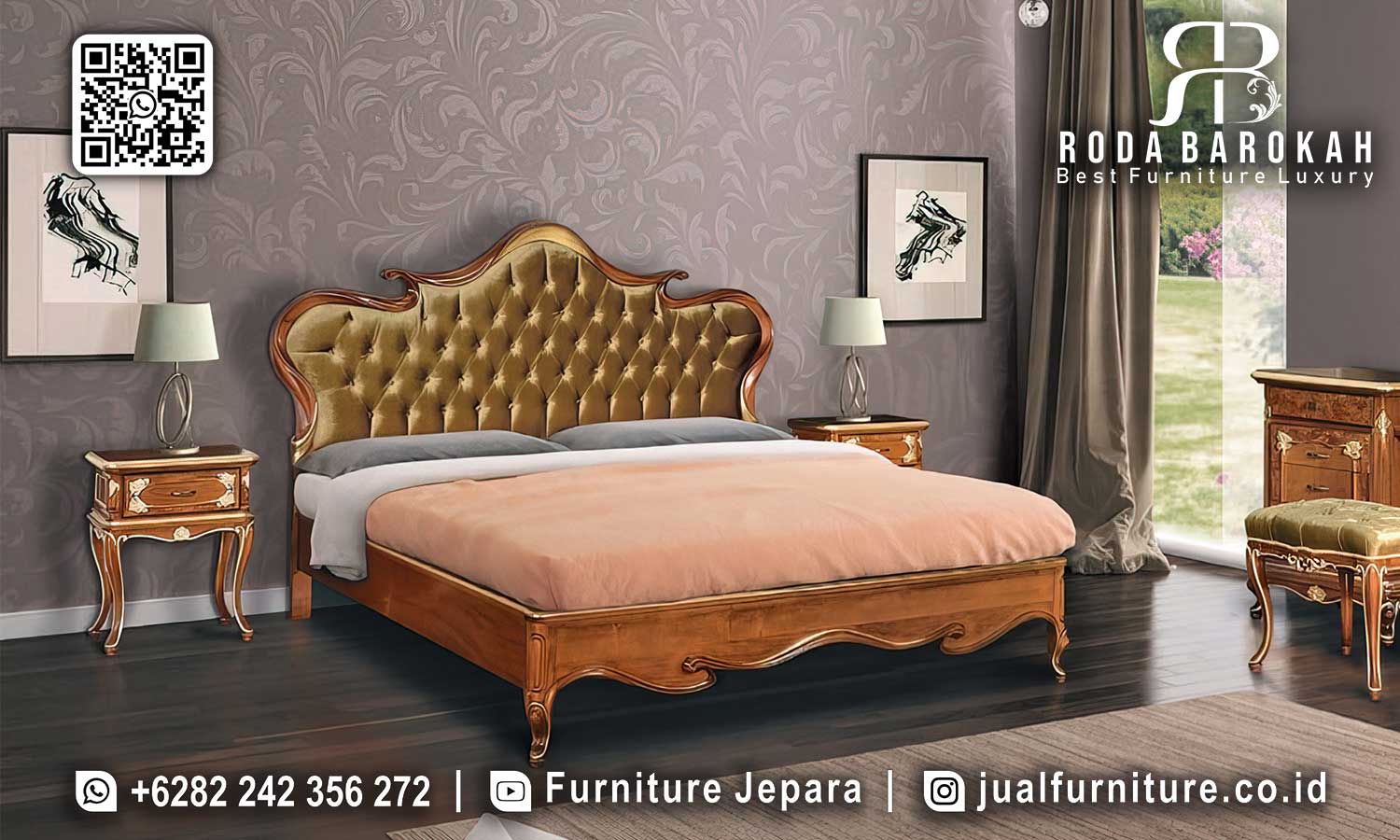 Kamar Anda tampak lebih elegan dengan Tempat Tidur Jati Barok Amalfi STM-877 berwarna coklat emas. Pesan sekarang untuk kenyamanan maksimal!