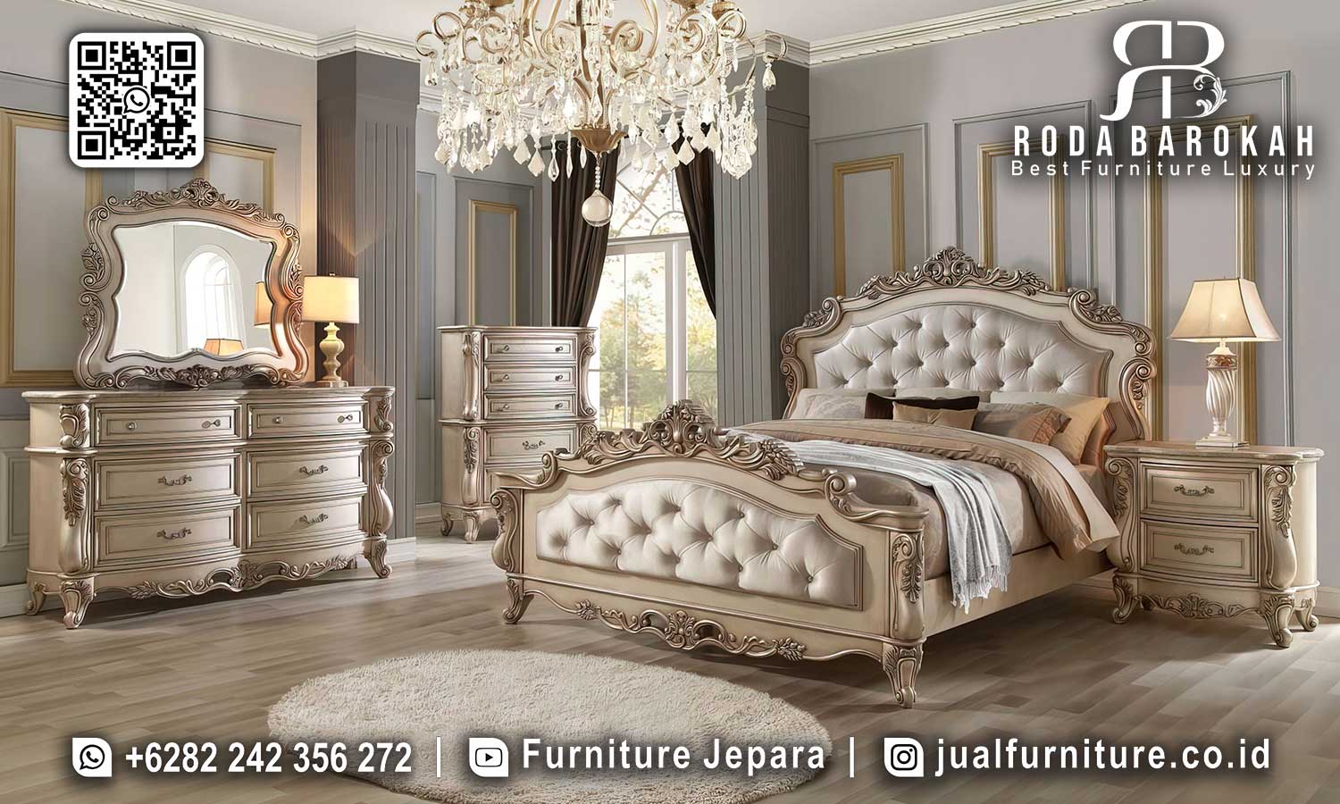 Ciptakan suasana elegan di kamar Anda dengan Tempat Tidur Mewah Jati Stainless Seville. Pesan sekarang dan nikmati kenyamanannya!