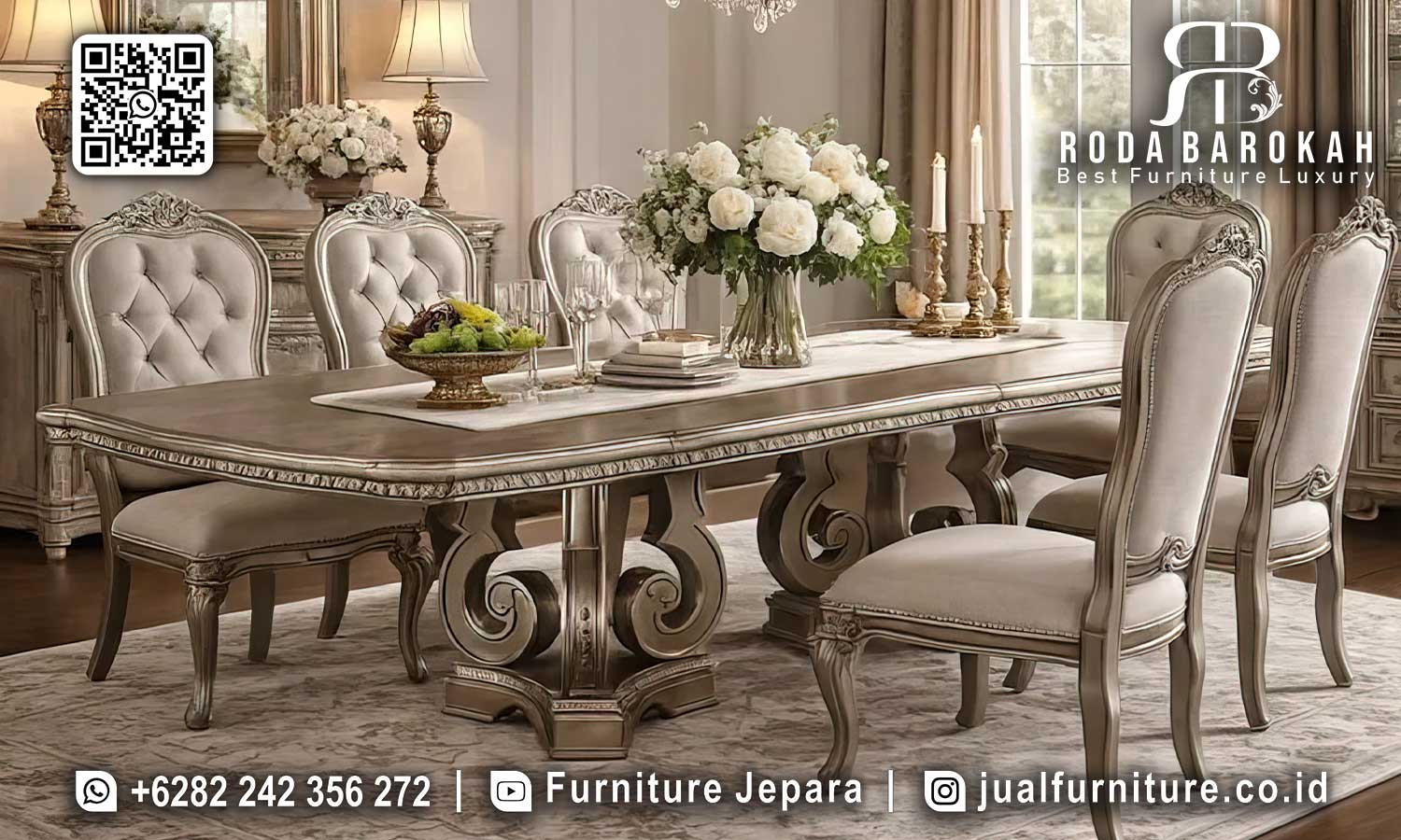 Best Seller Meja Makan Mewah Dubrovnik Sentuhan Klasik SMM-621