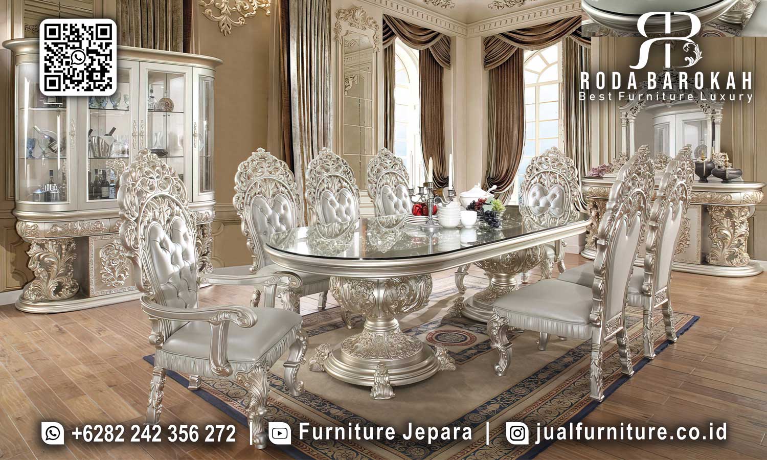 Desain Meja Makan Klasik Mewah Vicenza Produk Bergaransi SMM-656