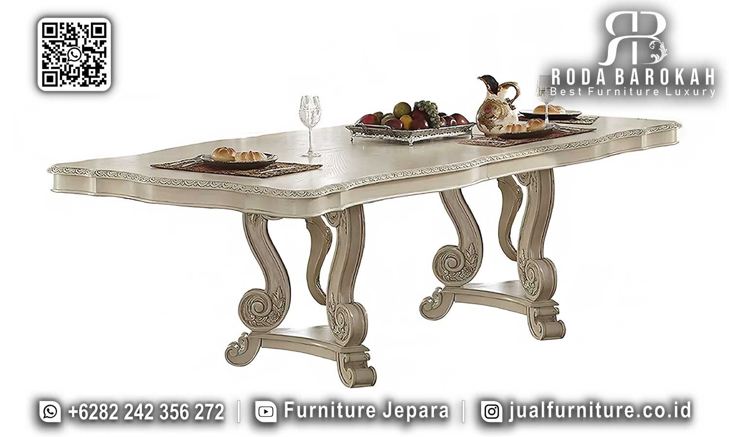 Desain Meja Makan Mewah Bruges Ukiran Ornamental SMM-642