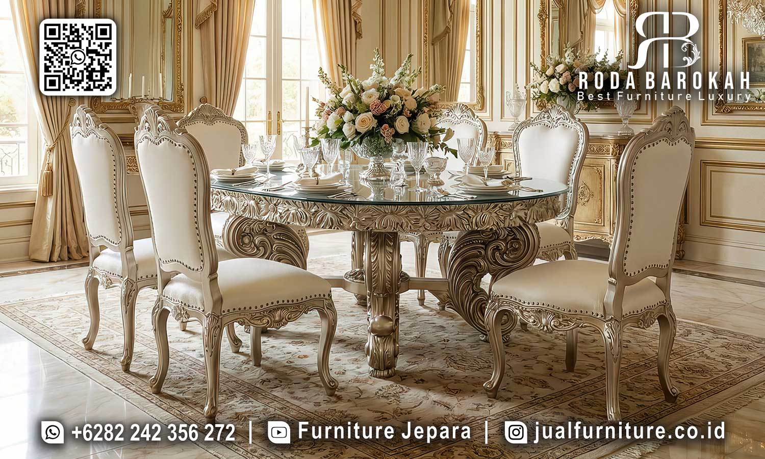 Jual Meja Makan Mewah Bundar Dubrovnik Tampilan Antik SMM-646