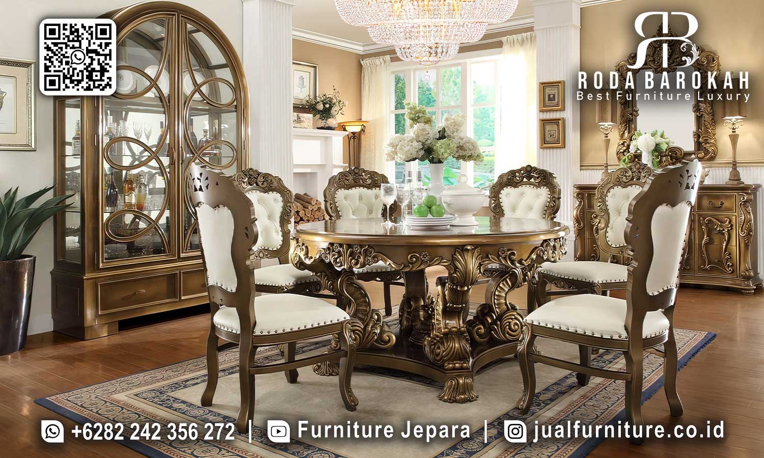 Meja Makan Bundar Mewah Palazzo Rangka Kokoh SMM-643