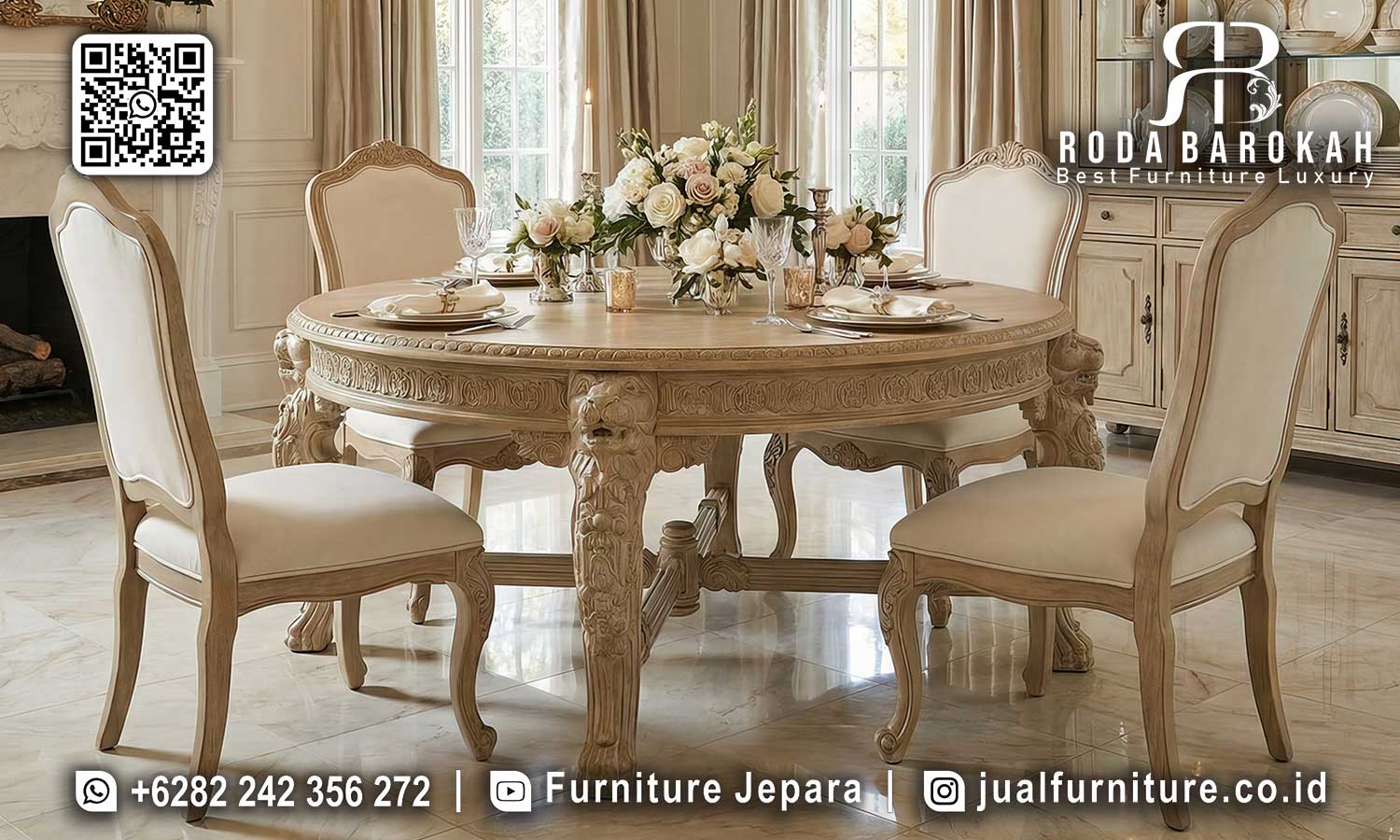 Meja Makan Bundar Modern Magnifico Pahatan Halus SMM-655