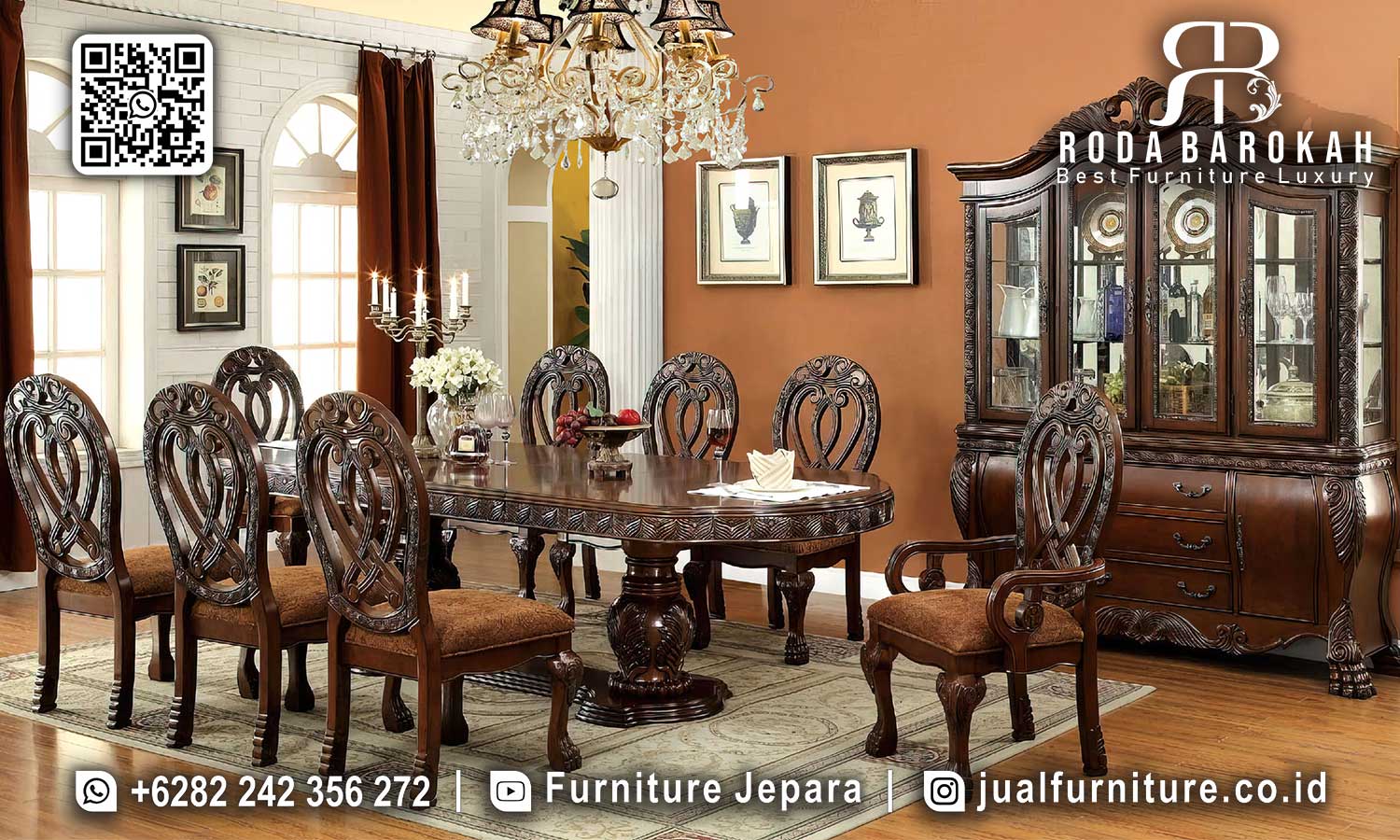 Meja Makan Jati Jepara Splendore Detail Ornamen SMM-633