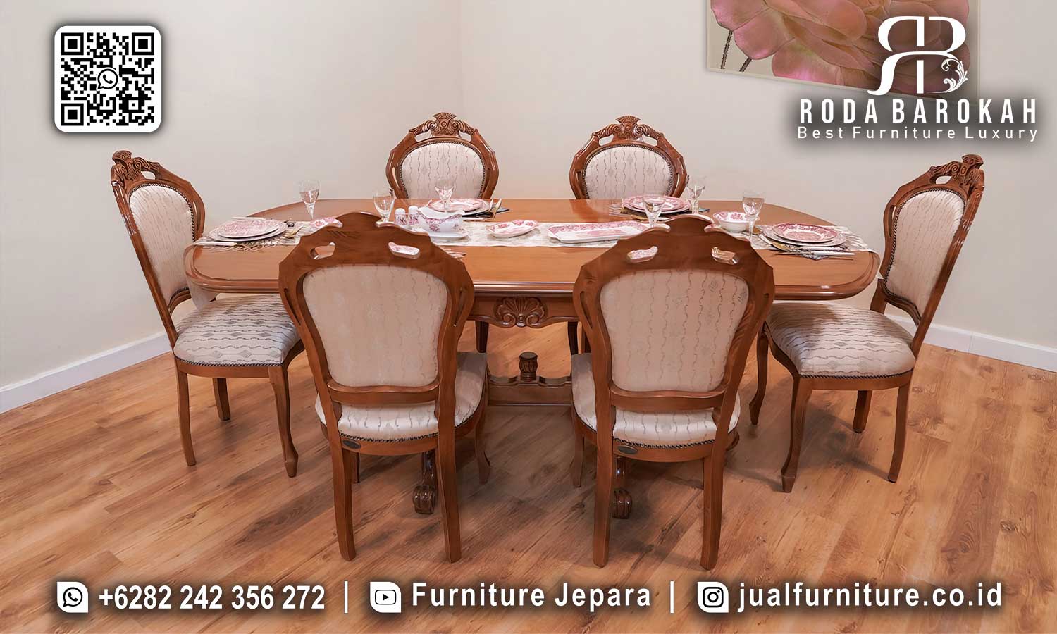 Meja Makan Jati Natural Louis Ukiran Jepara SMM-612