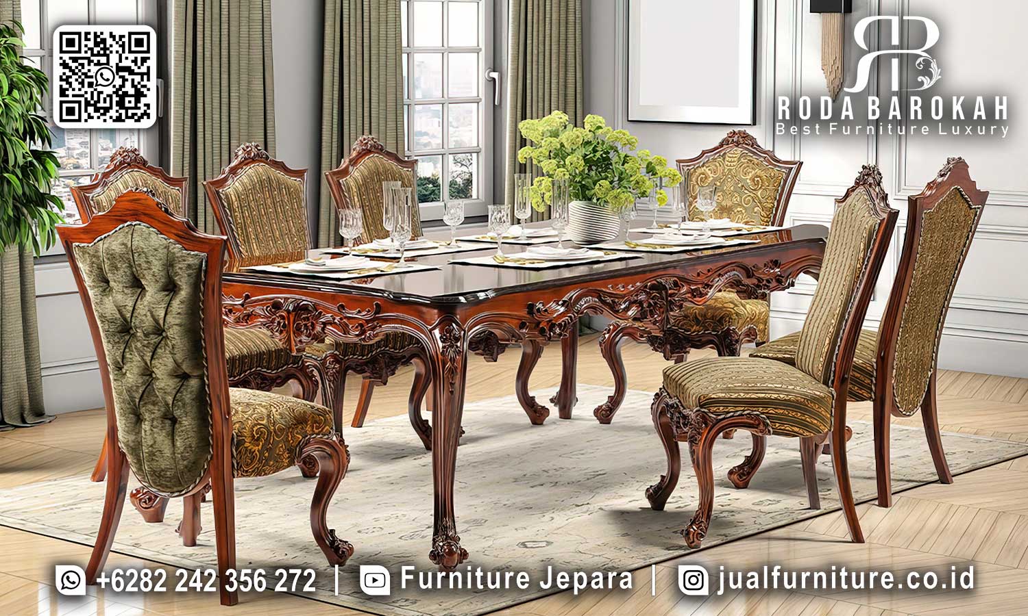 Meja Makan Jati Super Mewah Victoria Karya Jepara SMM-616