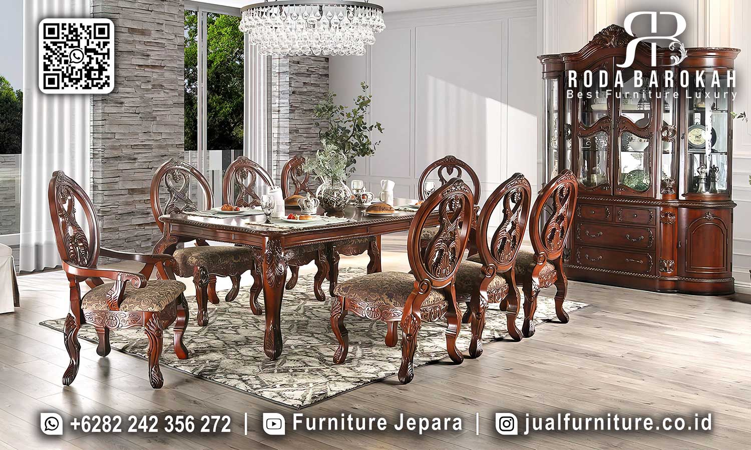 Meja Makan Jepara Mewah Castello Bahan Berkualitas SMM-631