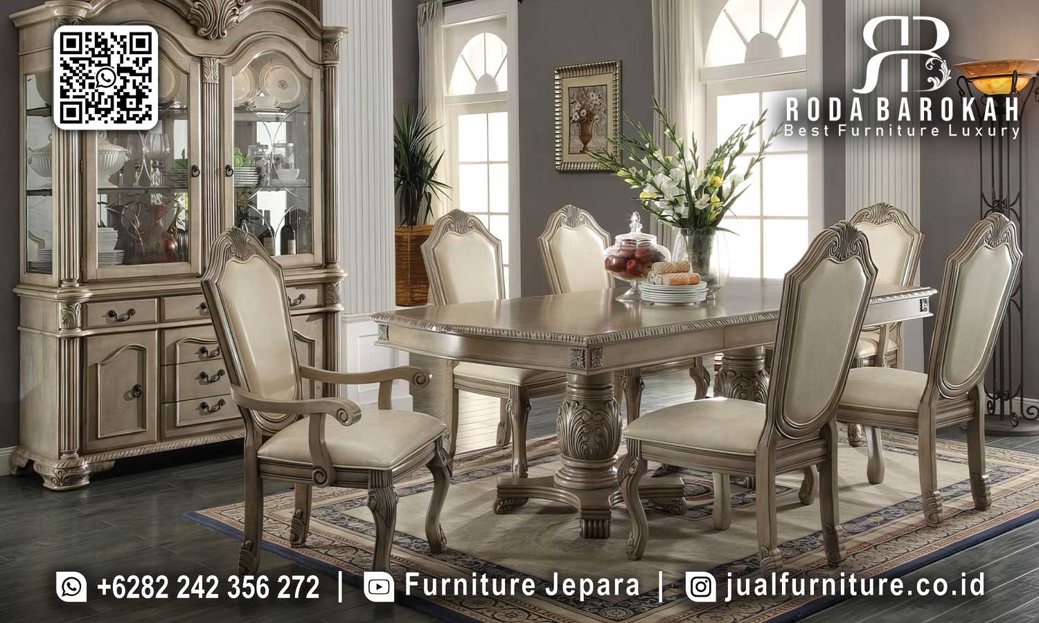 Meja Makan Mewah Klasik Florence Produksi Jepara SMM-653