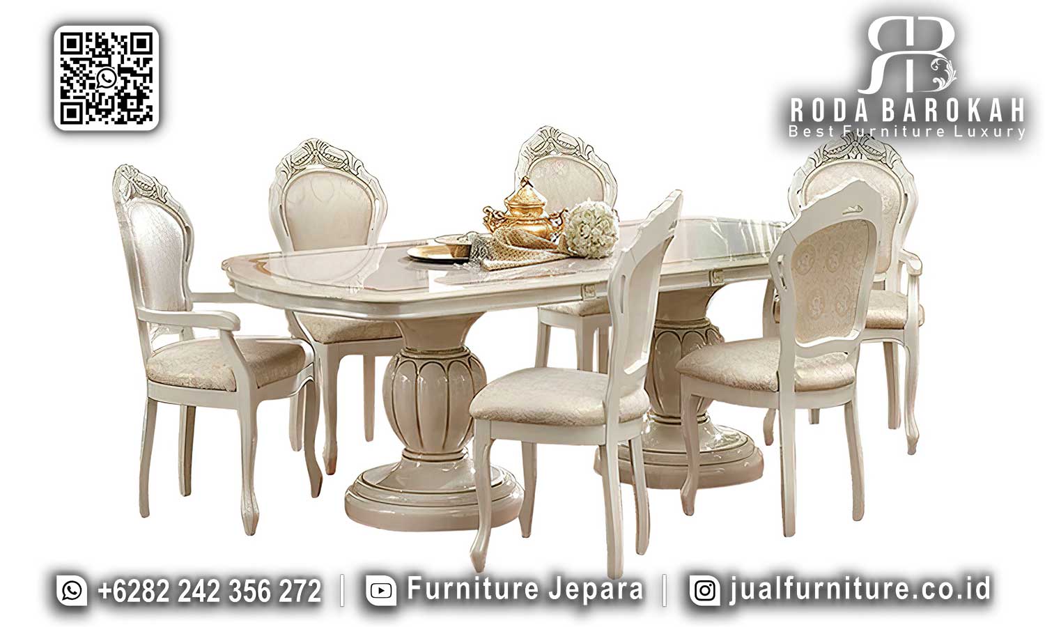 Meja Makan Mewah Klasik Noblesse Handmade Jepara SMM-647