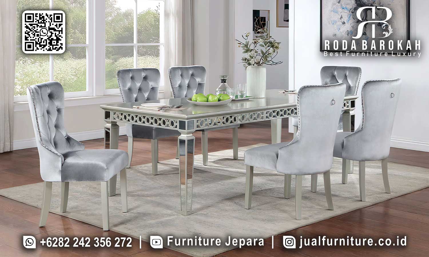 Meja Makan Modern Mewah Ravenna Relief Detail SMM-661