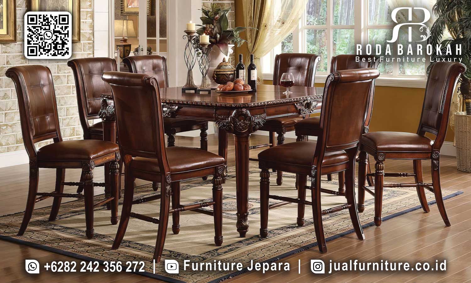 Meja Makan Natural Jati Portofino Ramah Lingkungan SMM-658