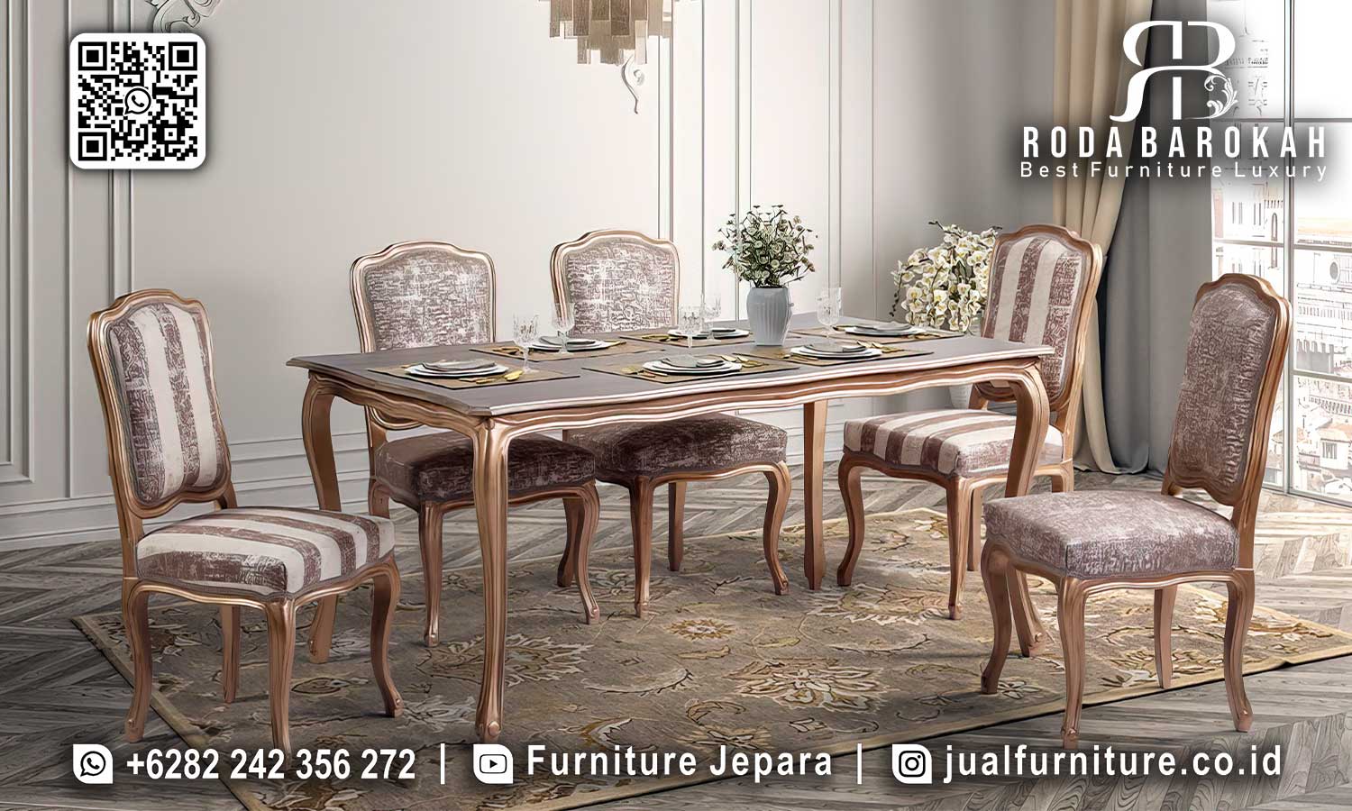 Meja Makan Ukir Mewah Napoleon Tampilan Eksklusif SMM-615