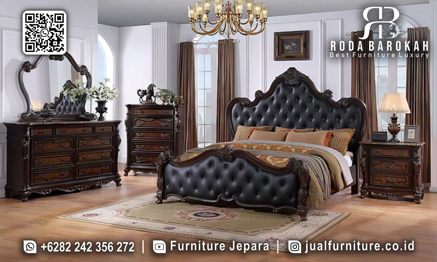 Model Tempat Tidur Jati Mewah Siena Konstruksi Solid STT-513