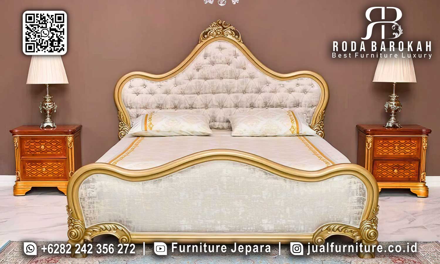 Produk Tempat Tidur Gold Mewah Noblesse Ukiran Tangan STT-479