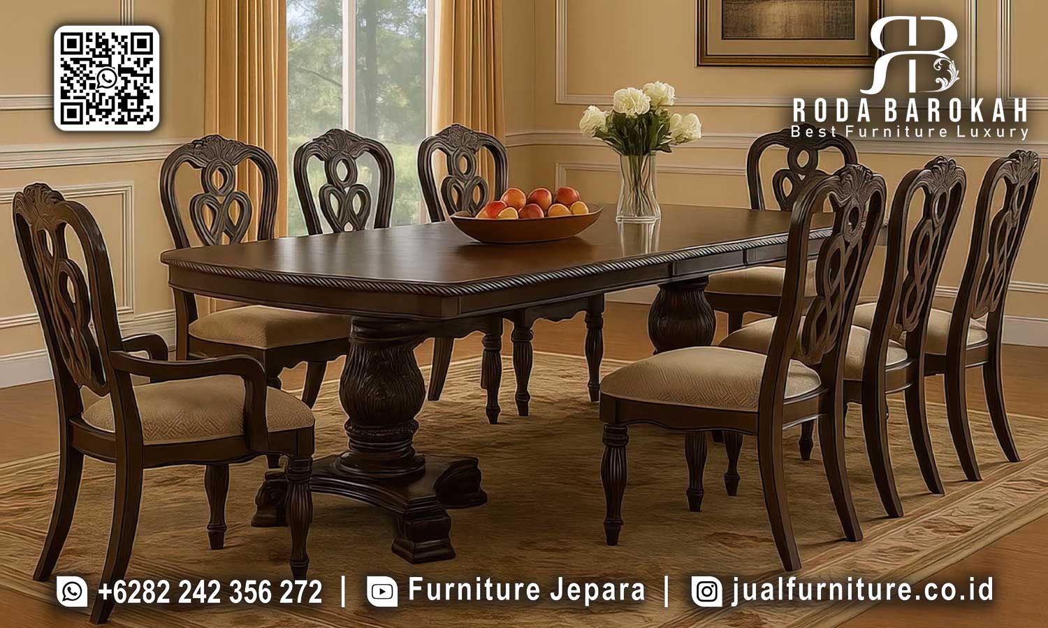 Rekomendasi Meja Makan Jati Mewah Andalusia Ukiran Halus SMM-622