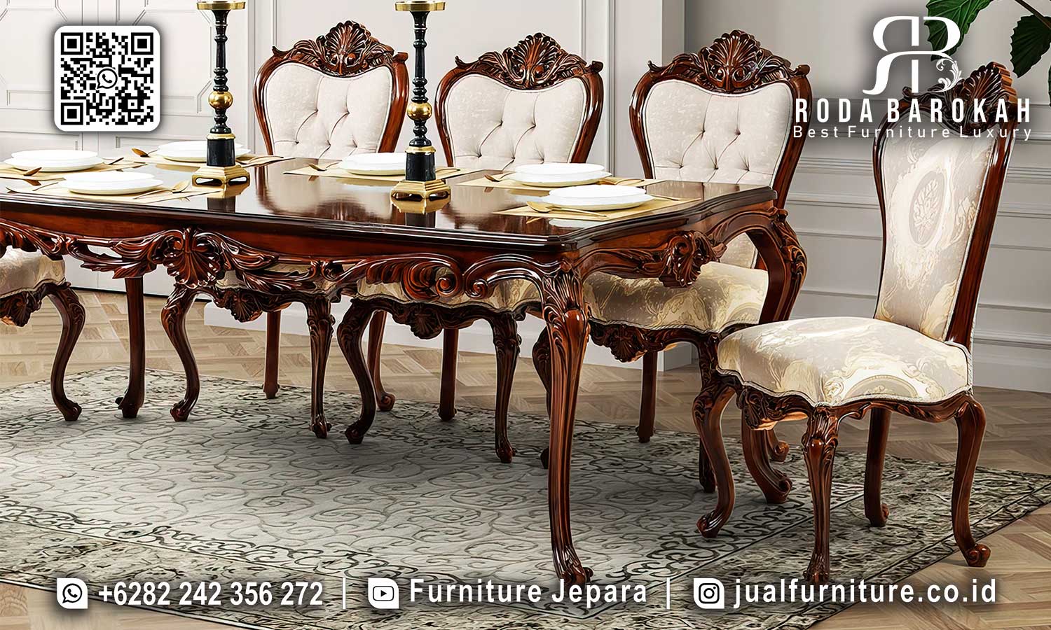 Set Meja Makan Jati Mewah Royale Nuansa Antik SMM-617