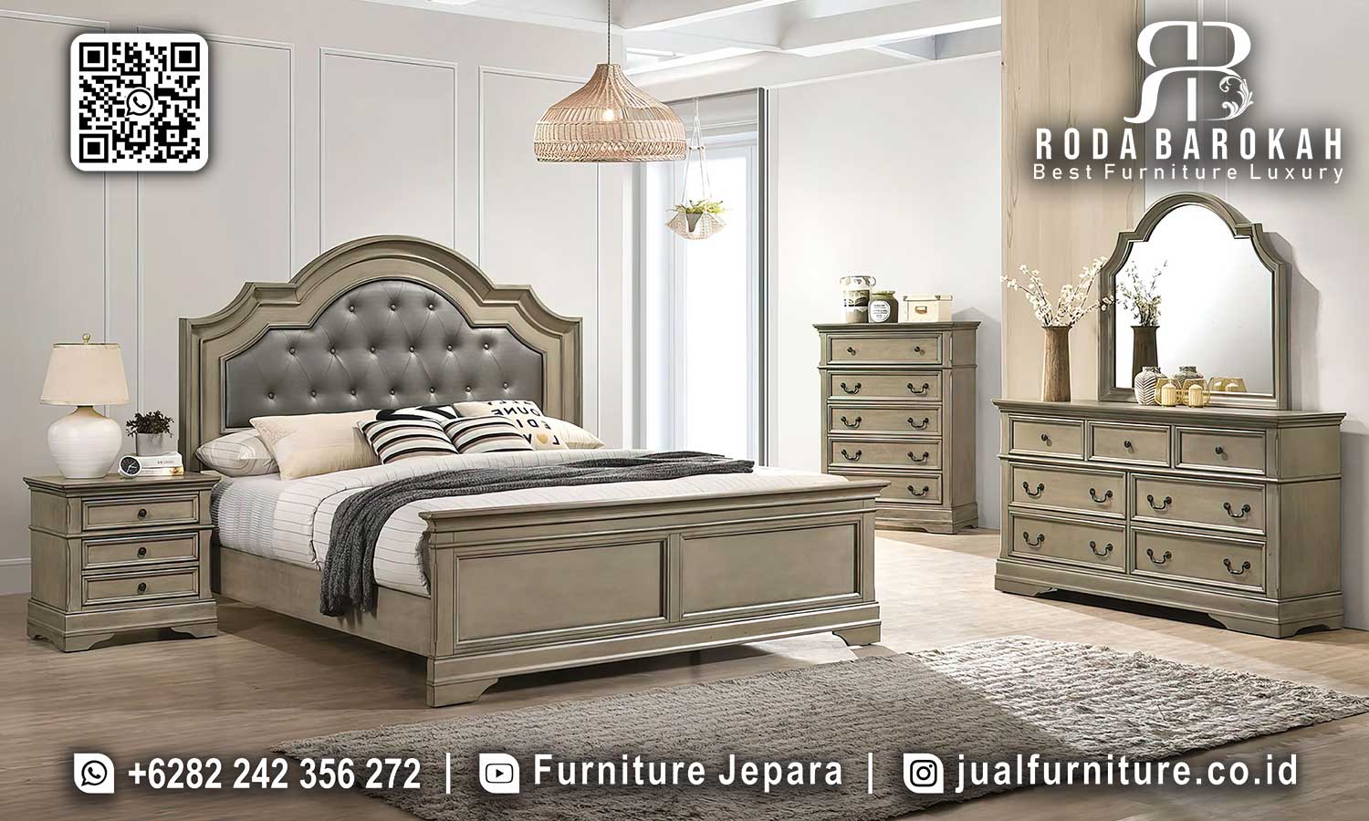 Set Tempat Tidur Mewah Klasik Ferrara Detail Ornamen STT-495