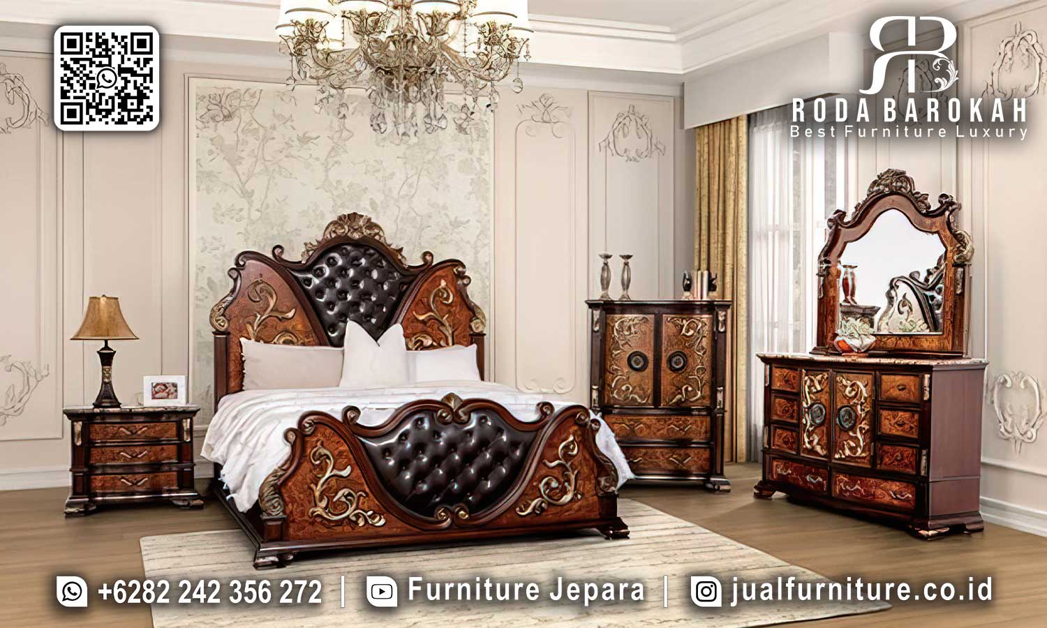 Tempat Tidur Mewah Jati Jepara Santorini Anti Jamur STT-512