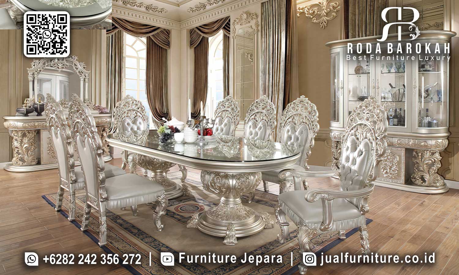 Desain Meja Makan Klasik Mewah Vicenza Produk Bergaransi SMM-656