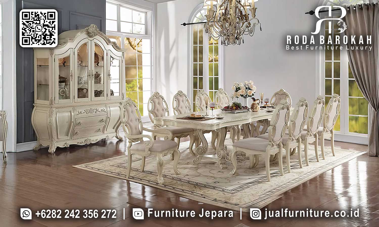 Meja Makan Mewah Bruges dari kayu jati dengan desain elegan, cocok untuk dekorasi minimalis. Pesan sekarang untuk meningkatkan suasana makan Anda!