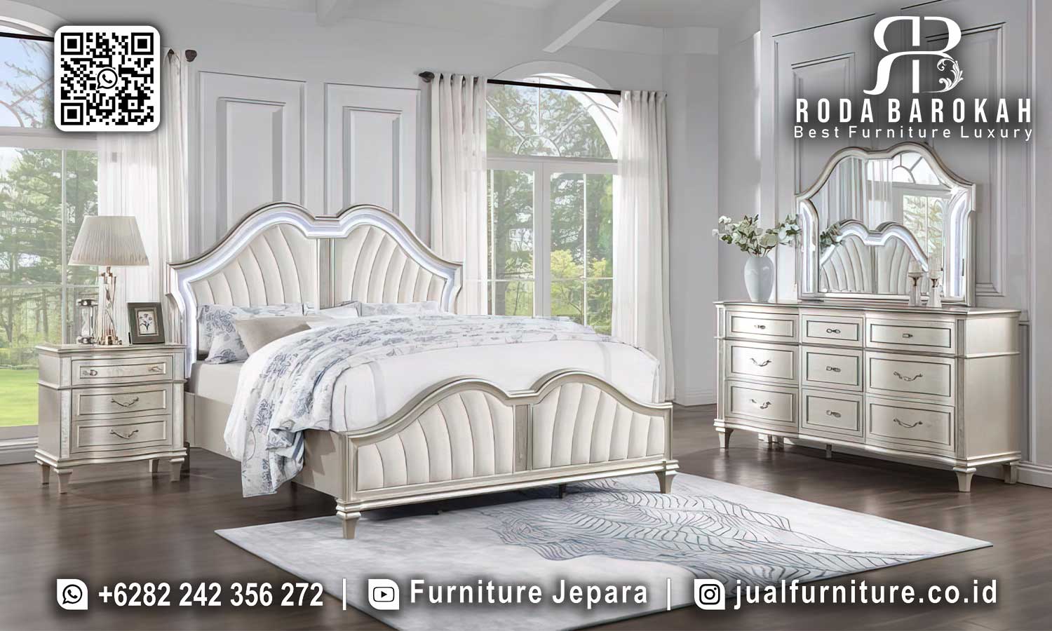 Ciptakan kenyamanan dengan Tempat Tidur Mewah STT-510, elegan dan kokoh dari kayu jati, sempurna untuk desain interior modern Anda.