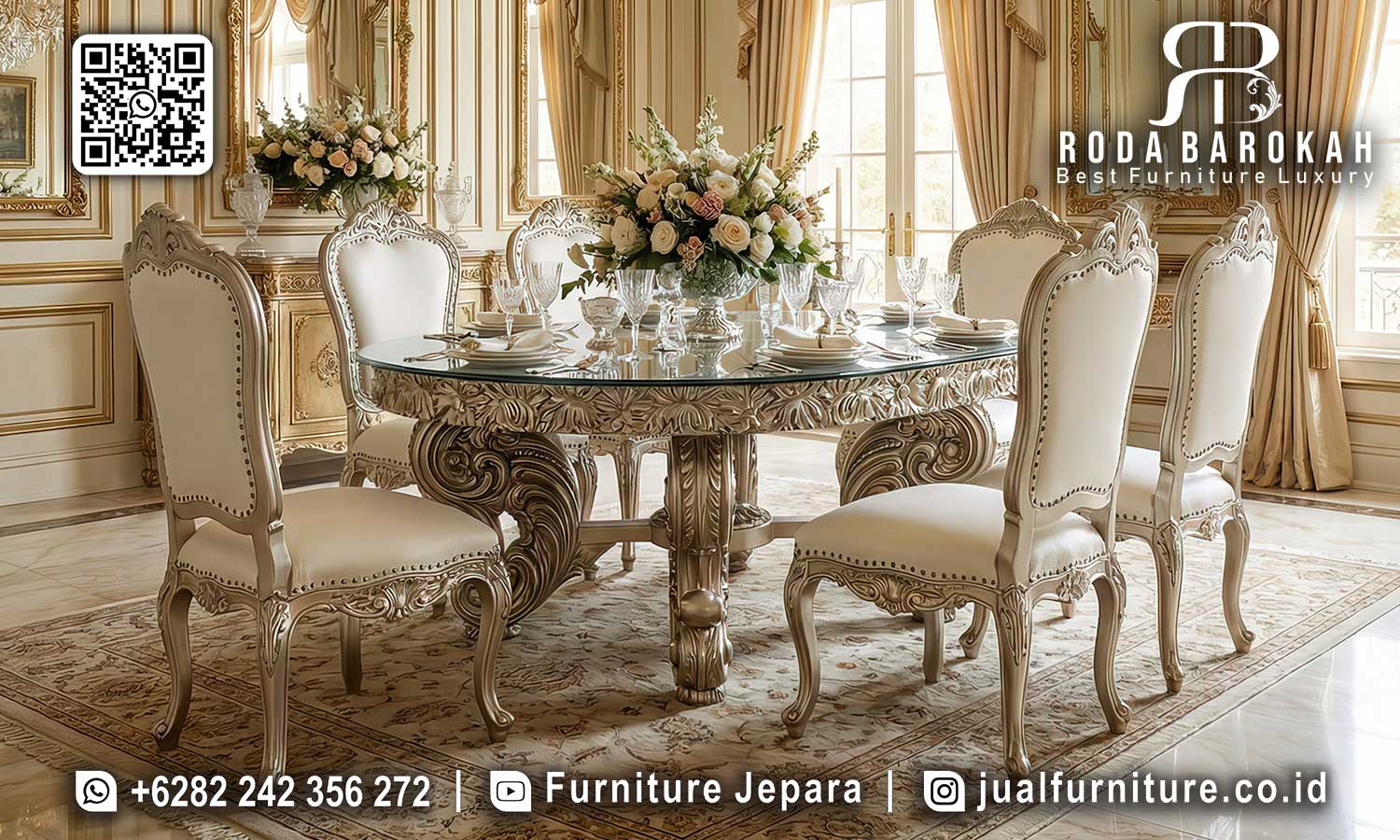 Jual Meja Makan Mewah Bundar Dubrovnik Tampilan Antik SMM-646