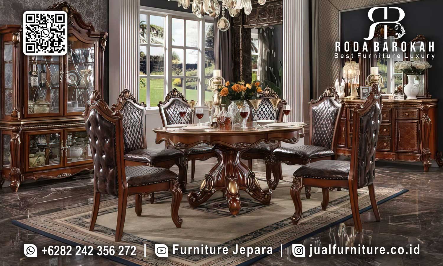 Jual Meja Makan Natural Jati Palermo Motif Klasik SMM-664