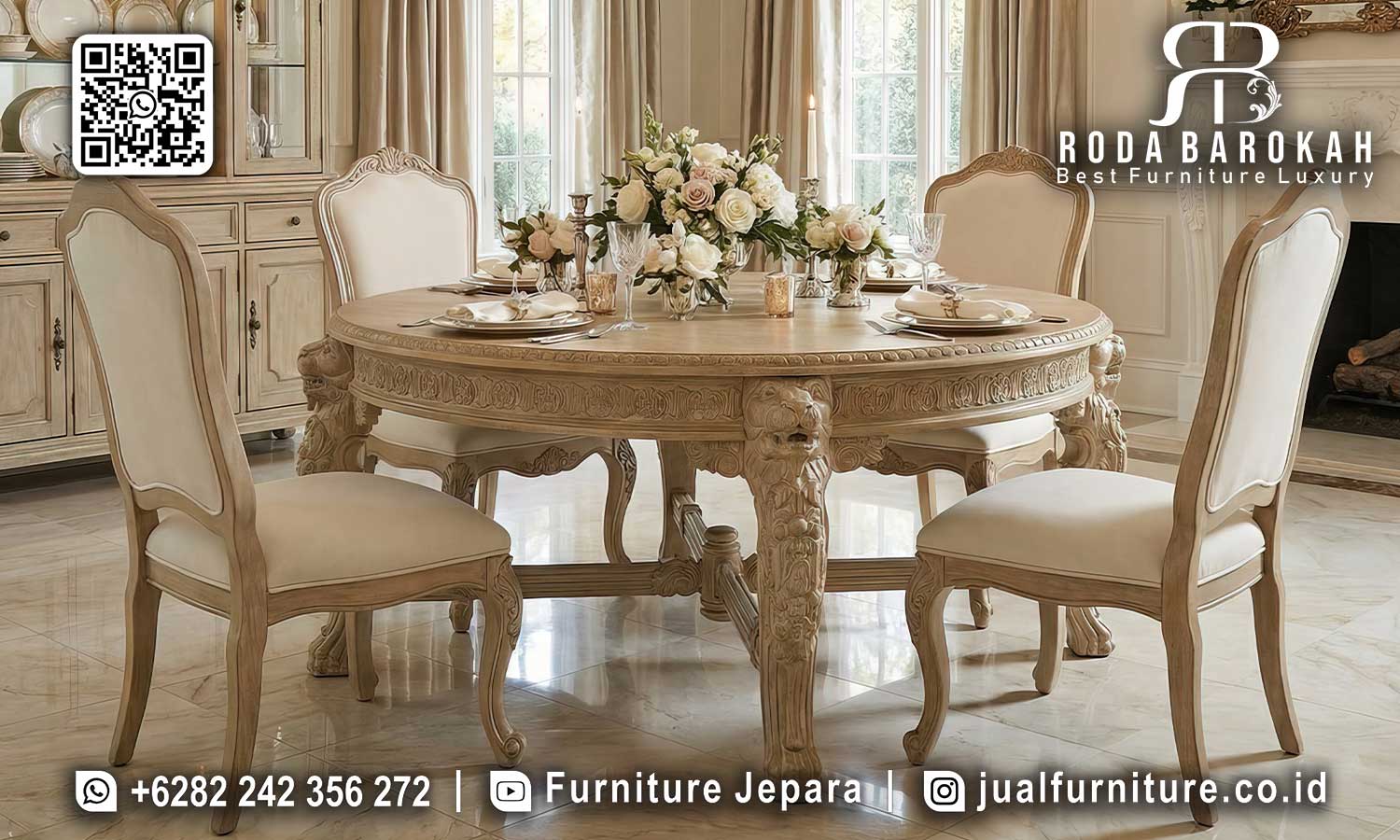 Meja Makan Bundar Modern Magnifico Pahatan Halus SMM-655