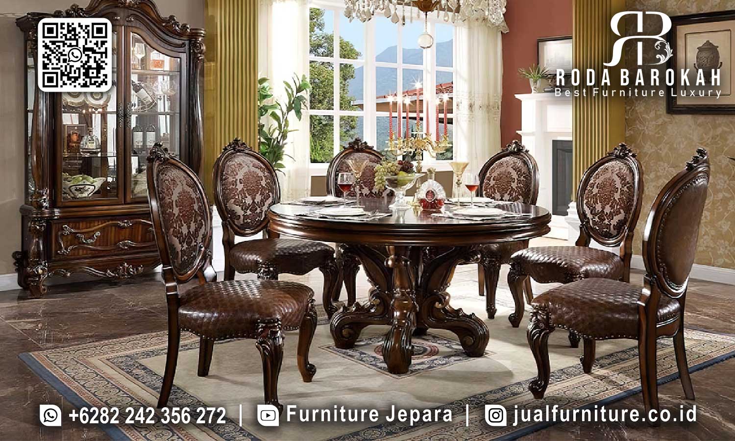 Meja Makan Jati Bundar Bellezza Sentuhan Antik SMM-654
