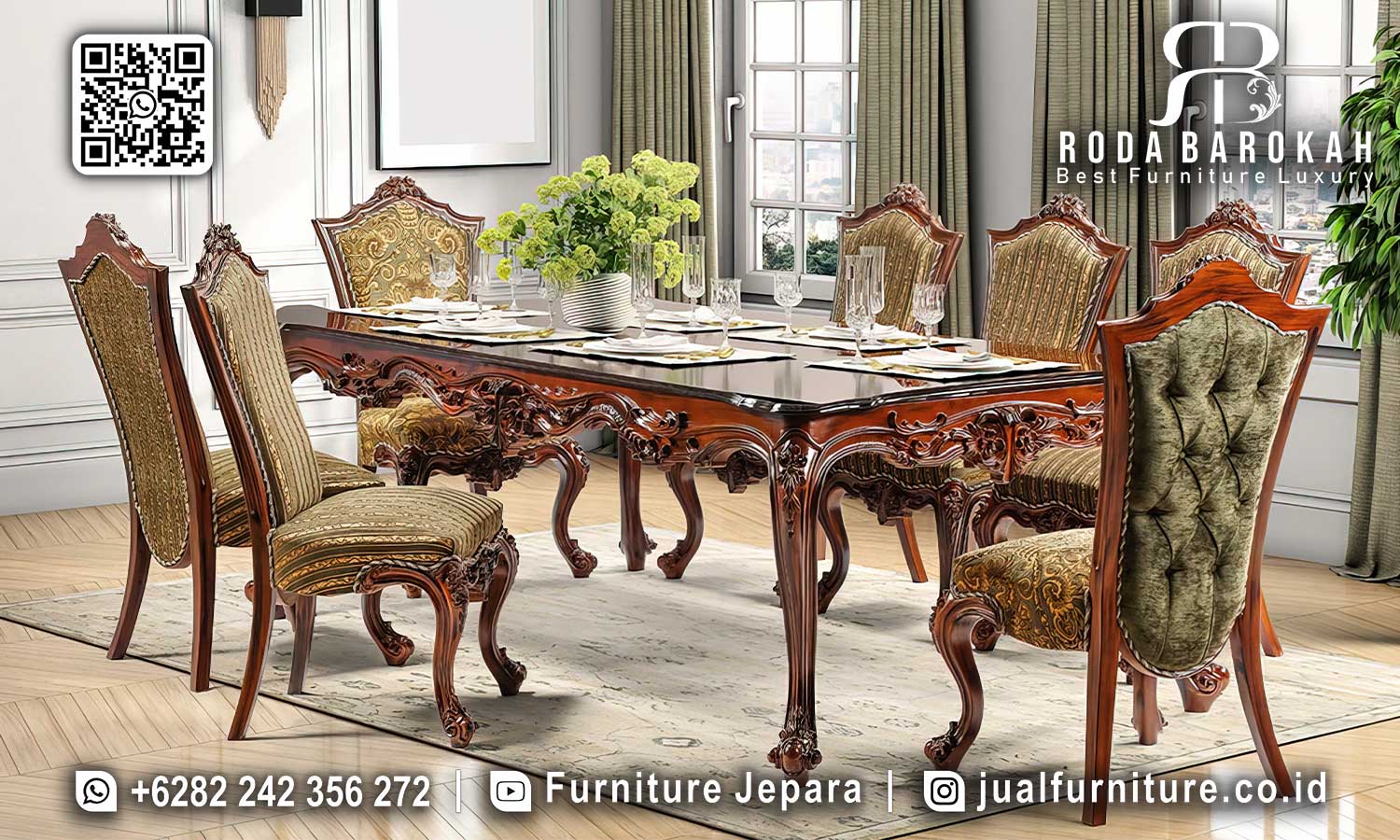 Meja Makan Jati Super Mewah Victoria Karya Jepara SMM-616